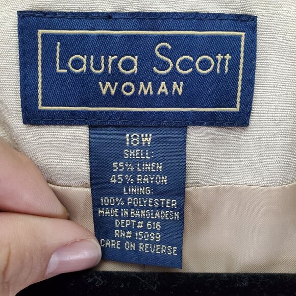 Laura Scott Jacket Women 18W Tan Classic Linen Blend Single-Breasted Blazer - Picture 2 of 8